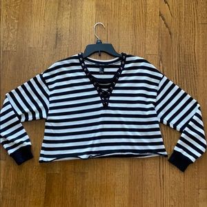 Striped Lace-Up Crop Top